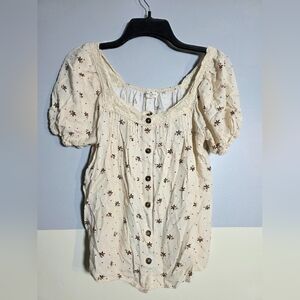 Mason & Belle Stitch Fix Floral Cream Button-Up Top Sz Medium